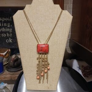 Vtg Amanda Allen Women's 2-Strand 22in. Bead & Stone Tassel Statement Necklace